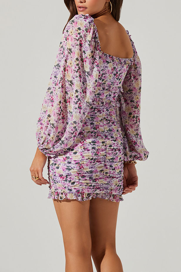 Ruched Skirt Print Dress