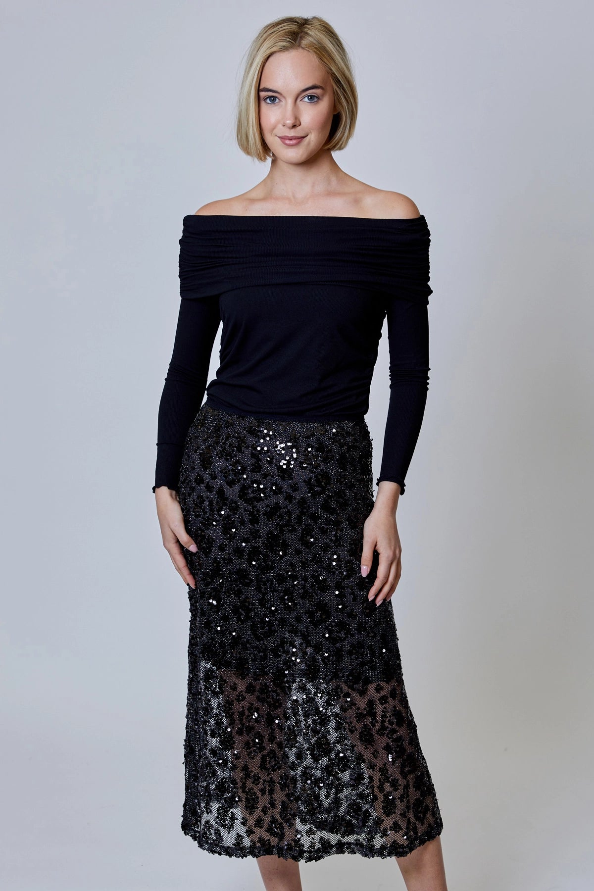 Sequin Leopard Midi Skirt