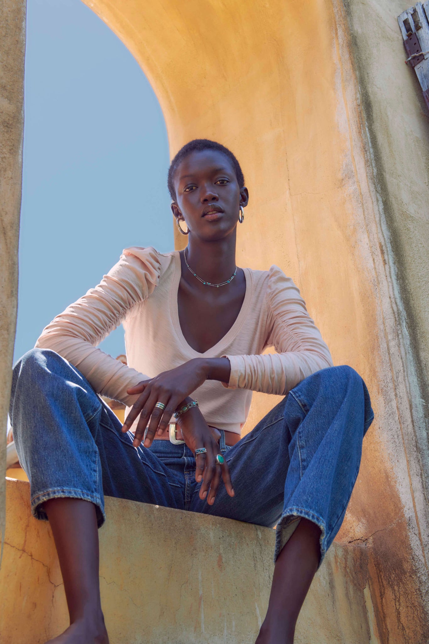 Renee Shirred V neck