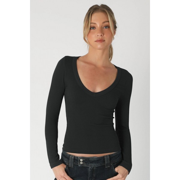 Deep V-Neck Long Sleeve