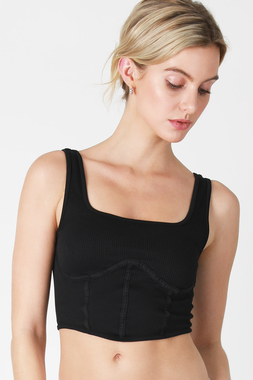 Rib Square Neck Corset Tank
