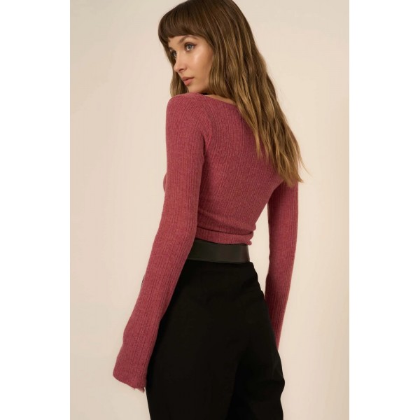 Opal Ruched Side Brushed Rib V-Neck