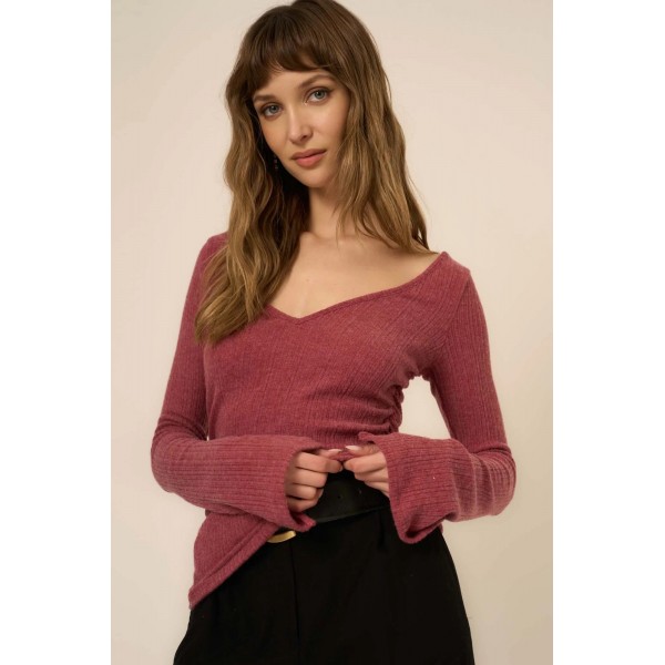Opal Ruched Side Brushed Rib V-Neck