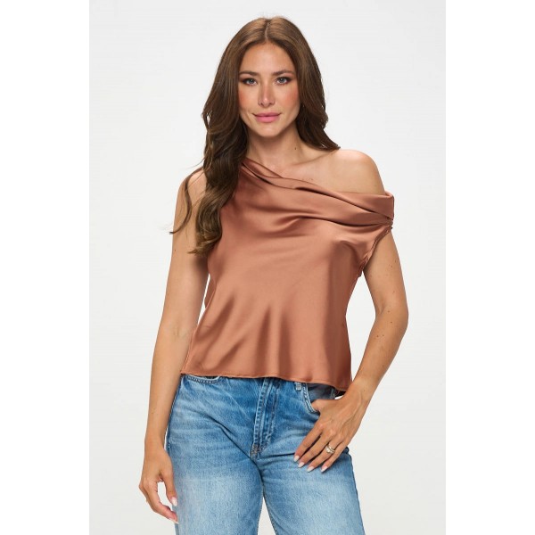 Dropped Shoulder Long Sleeve Satin Top