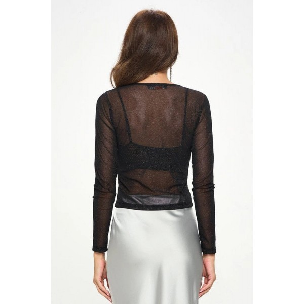 Sheer Stretch Mesh Long Sleeve Top